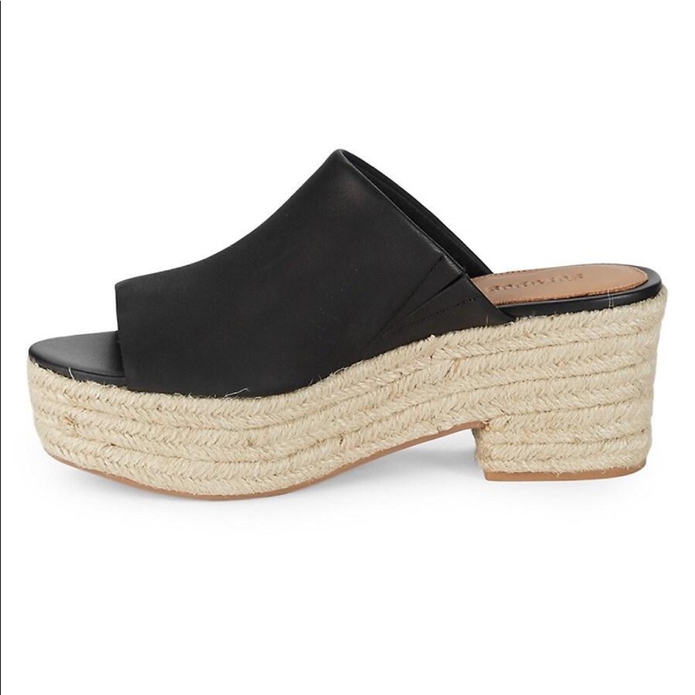 Soludos Ravello Leather Platform Espadrille Slides. SIZE 8, black